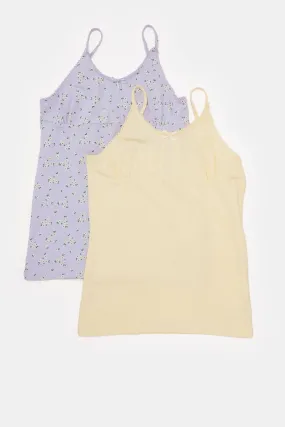 Girls Yellow And Blue Vest Set (Pack Of 2)