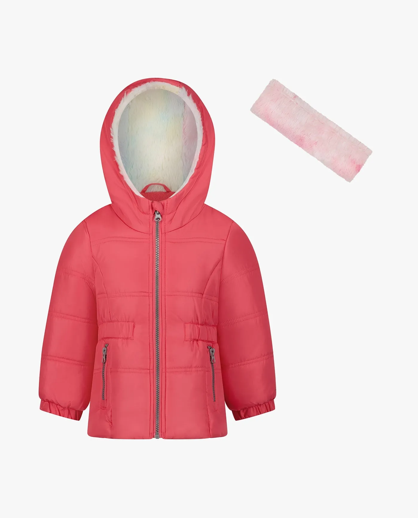 GIRLS ZIP-FRONT HOODED MID CINCH PUFFER