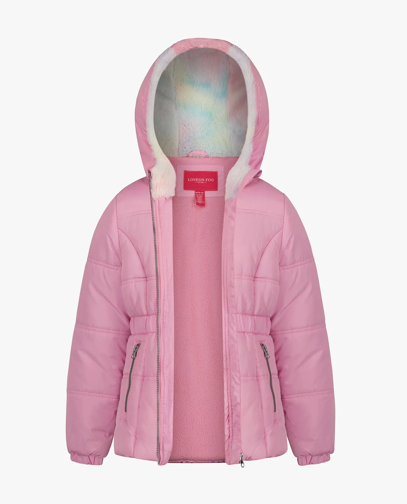 GIRLS ZIP-FRONT HOODED MID CINCH PUFFER