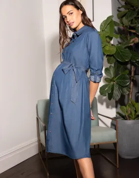 Glynda | Cotton Denim Maternity Shirt Dress