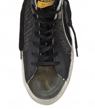 GOLDEN GOOSE CANVAS AND LEATHER SLIDE SNEAKERS