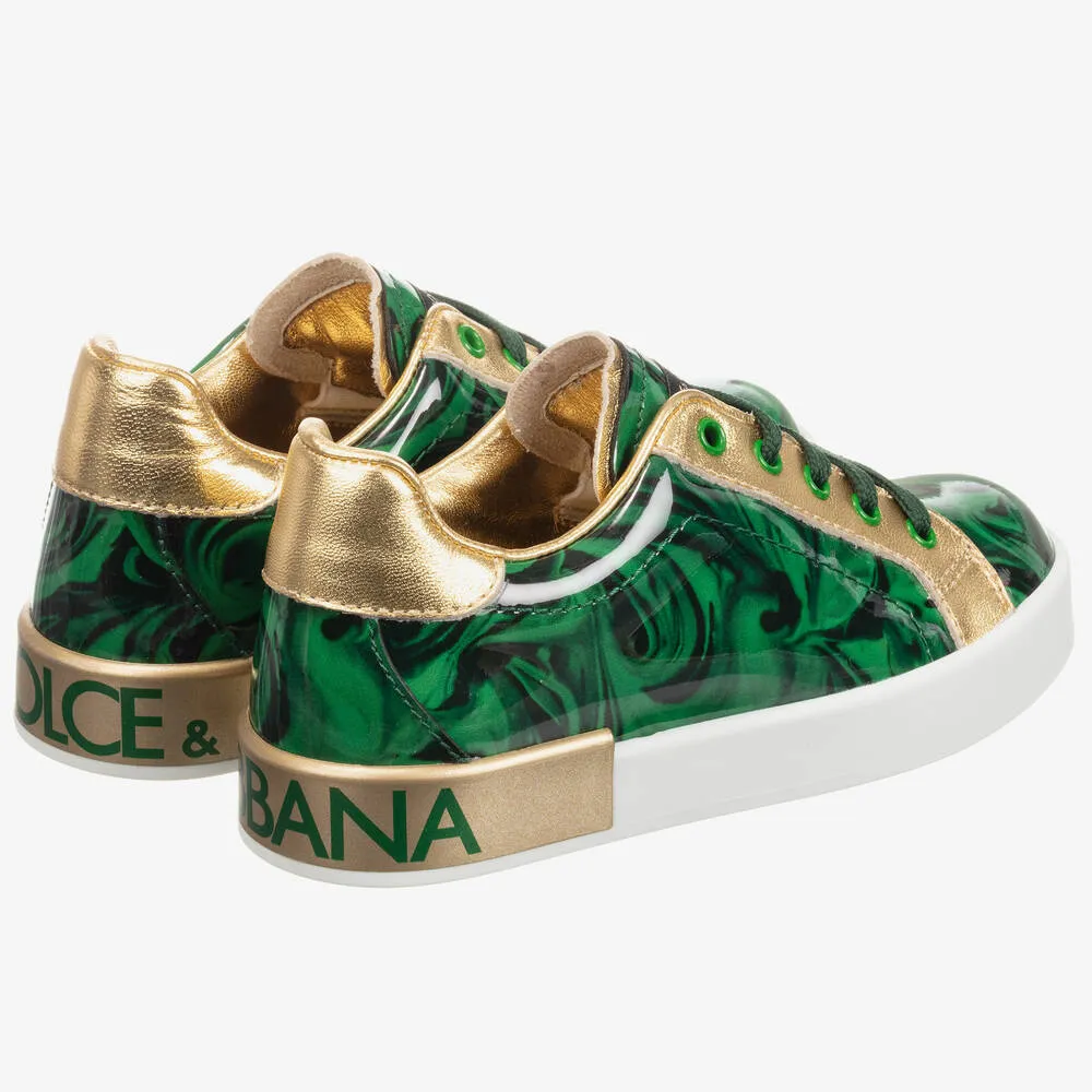 Green & Gold Leather Trainers