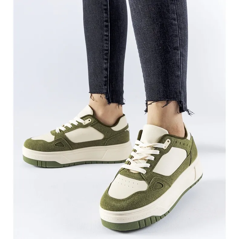 Green and white Pomona platform sneakers