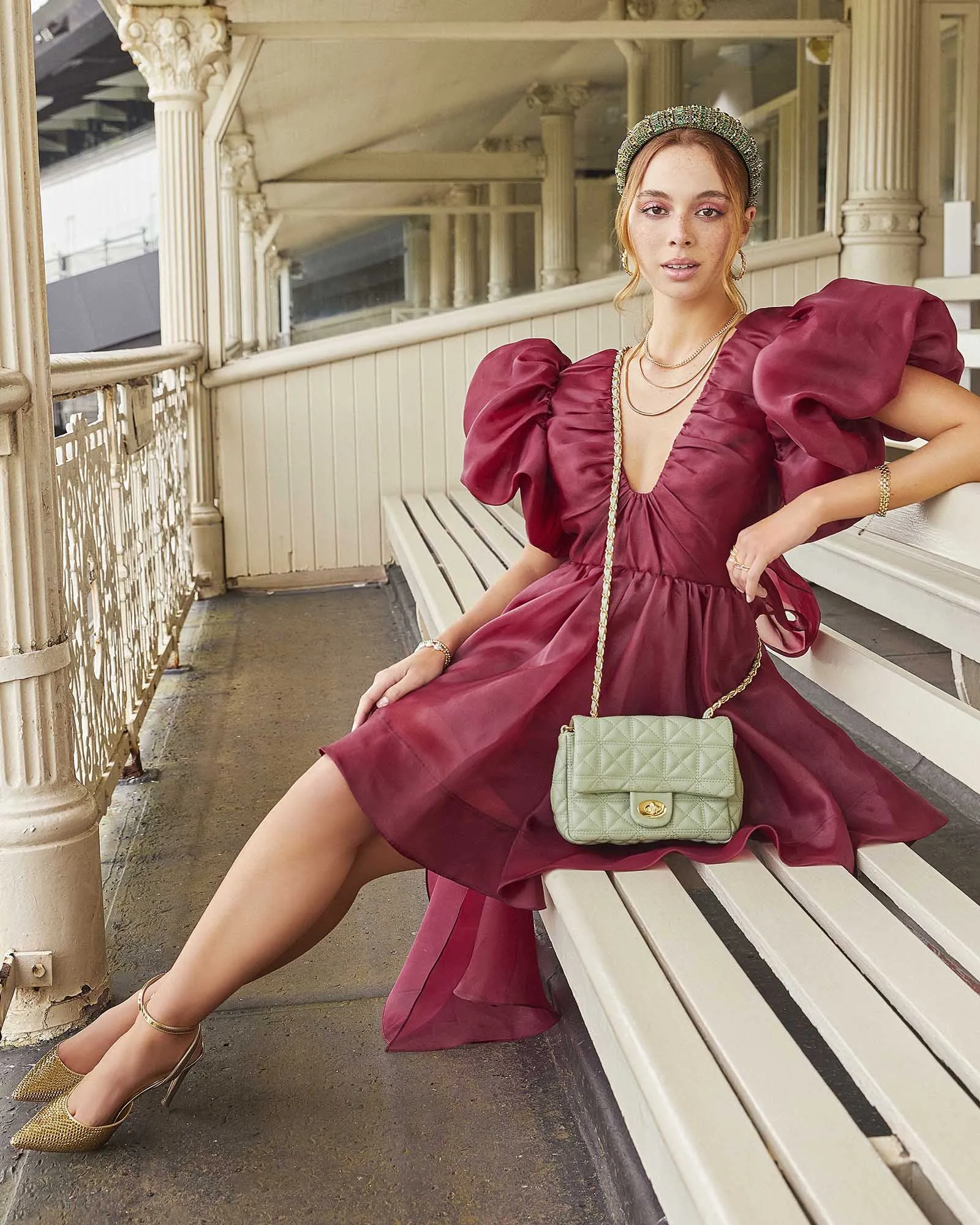 Green Mia Quilted Crossbody Bag