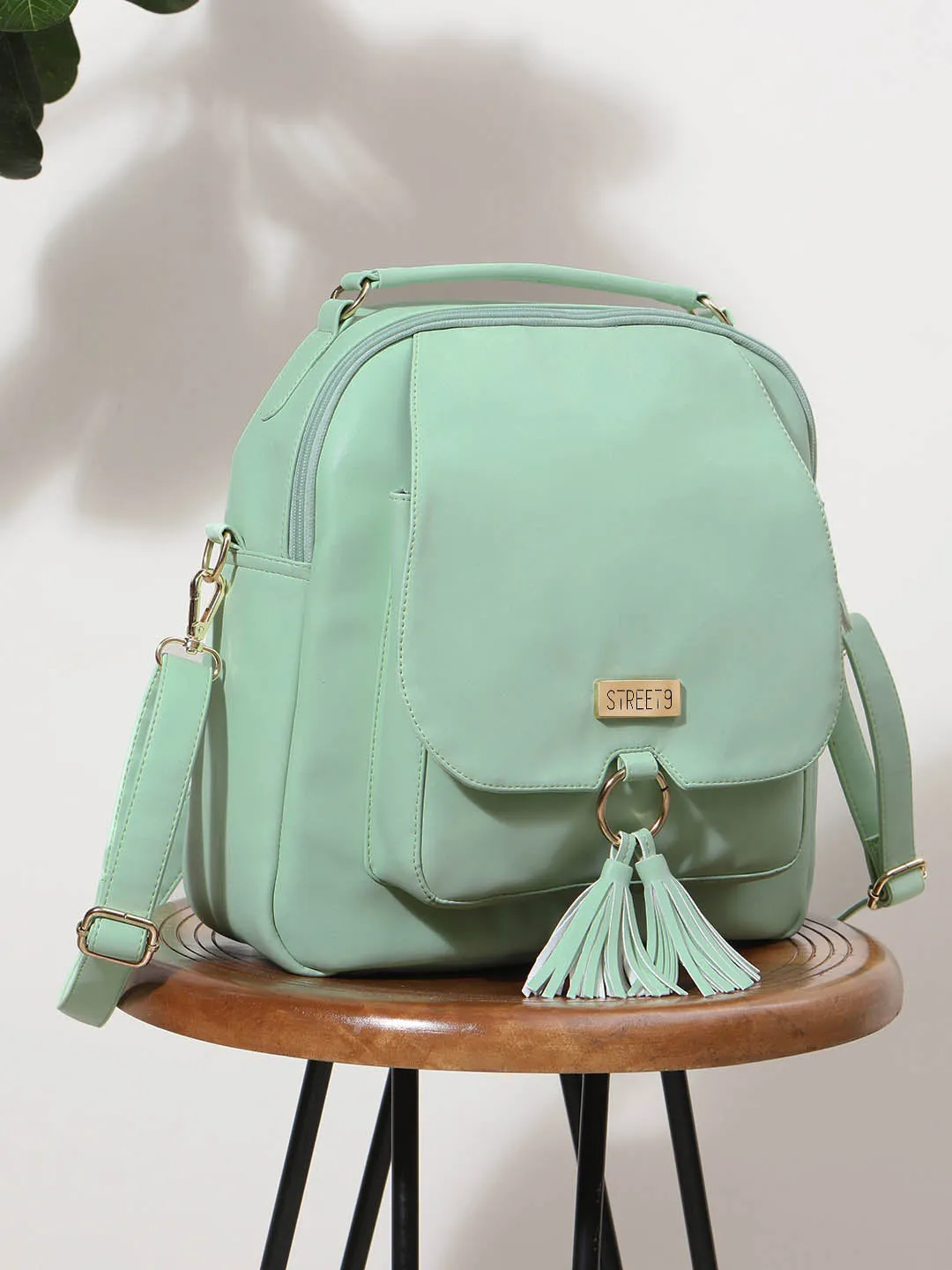 Green Solid Backpack