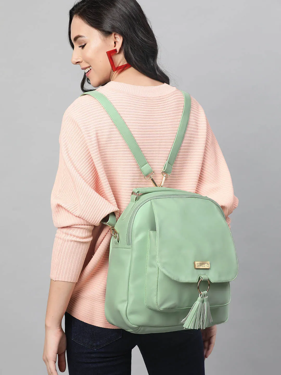 Green Solid Backpack