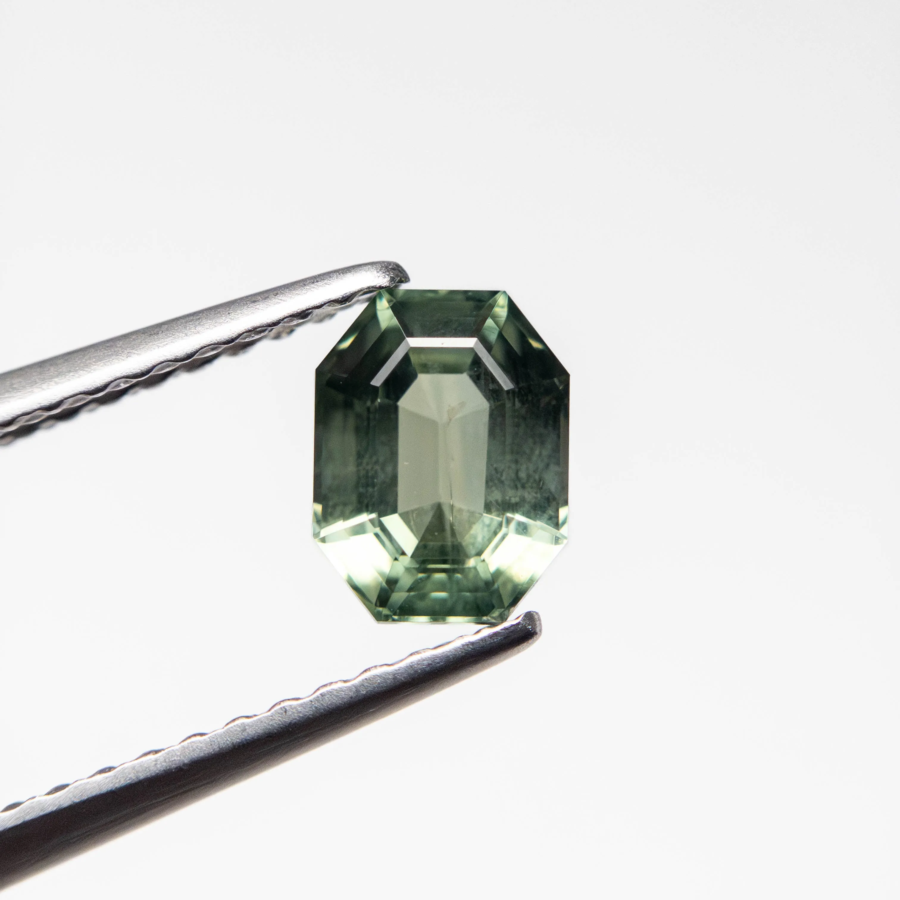 Green Step Cut Sapphire - 1.24ct Cut Corner Rectangle