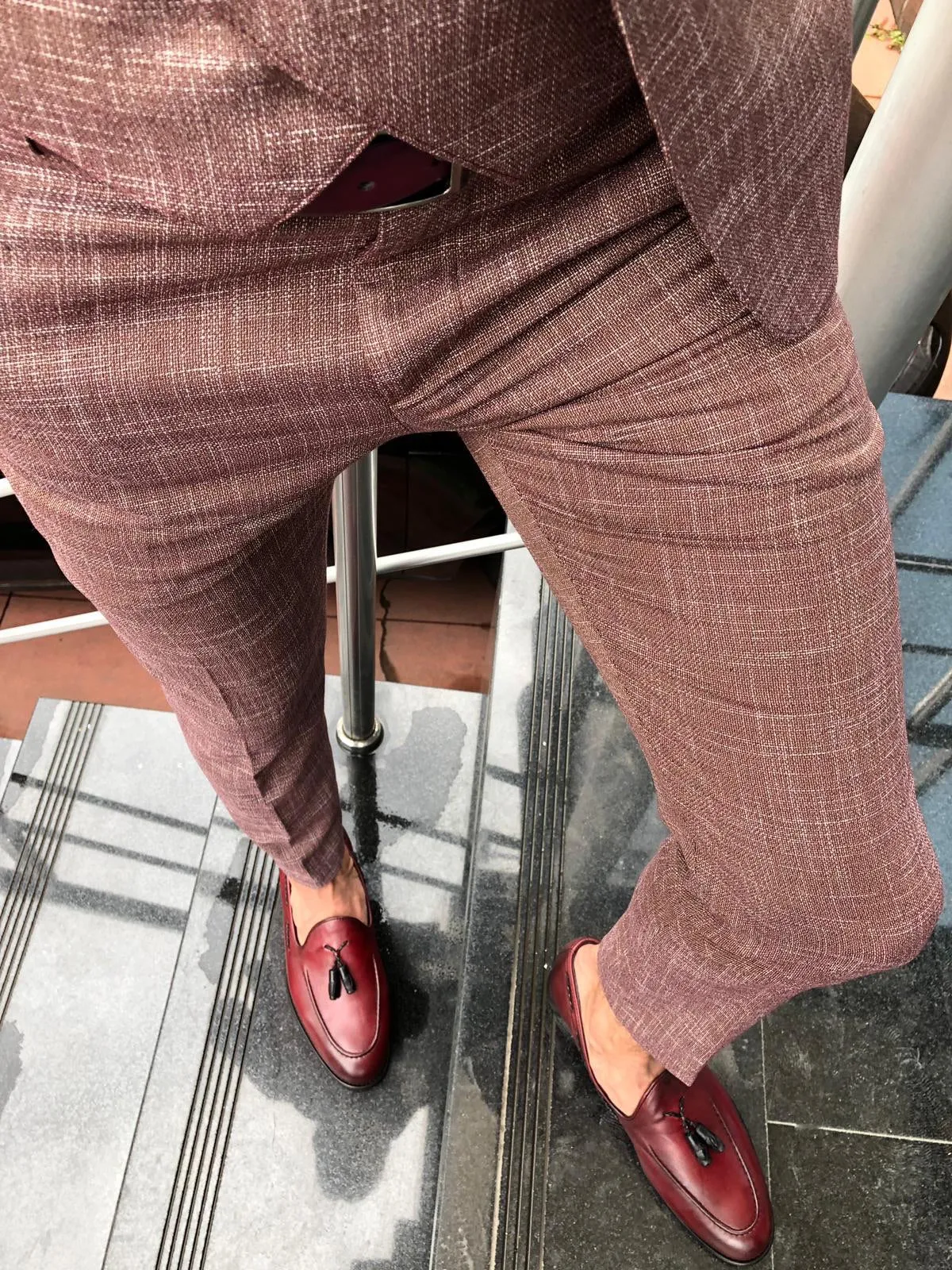 Greh Slim-Fit Pattered Suit Vest Claretred