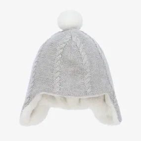 Grey Cotton & Wool Pom-Pom Hat