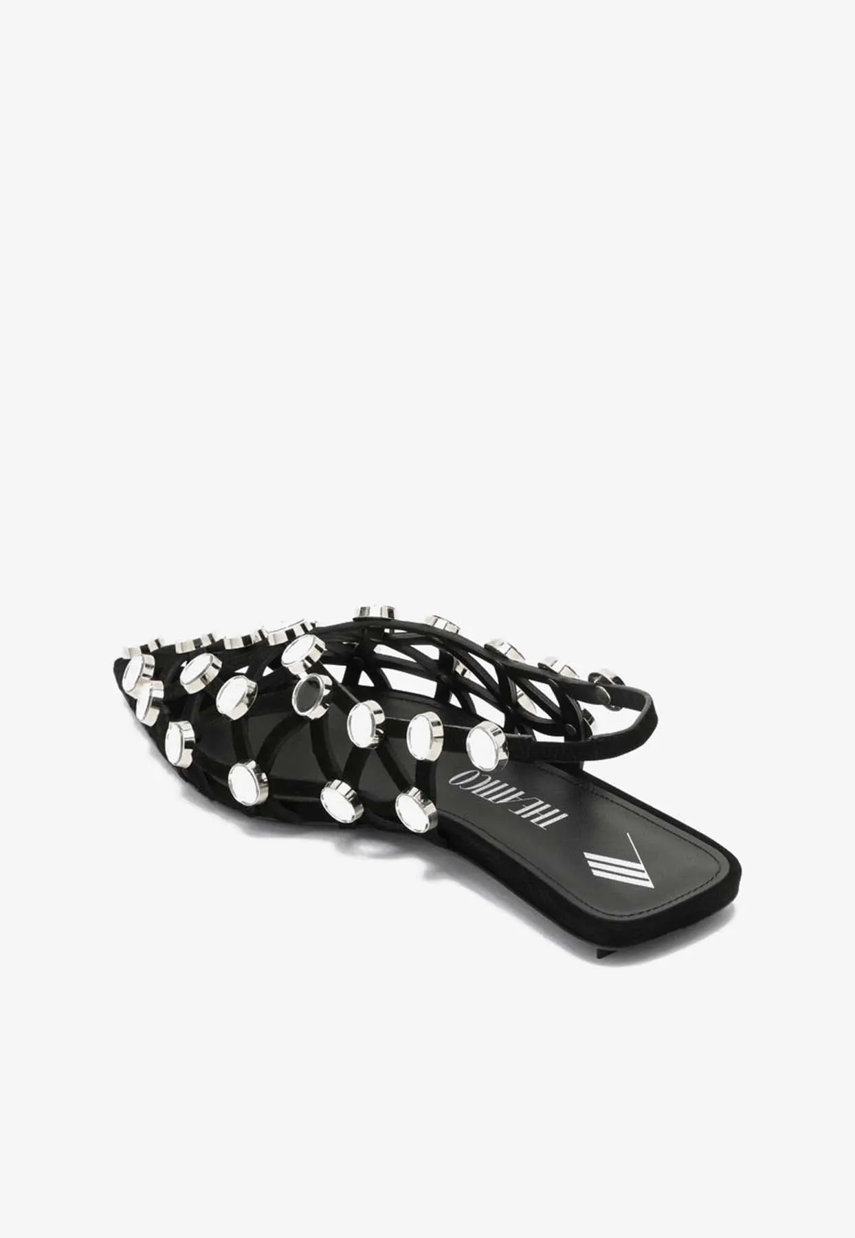 Grid Crystal Embellished Slingback Flats