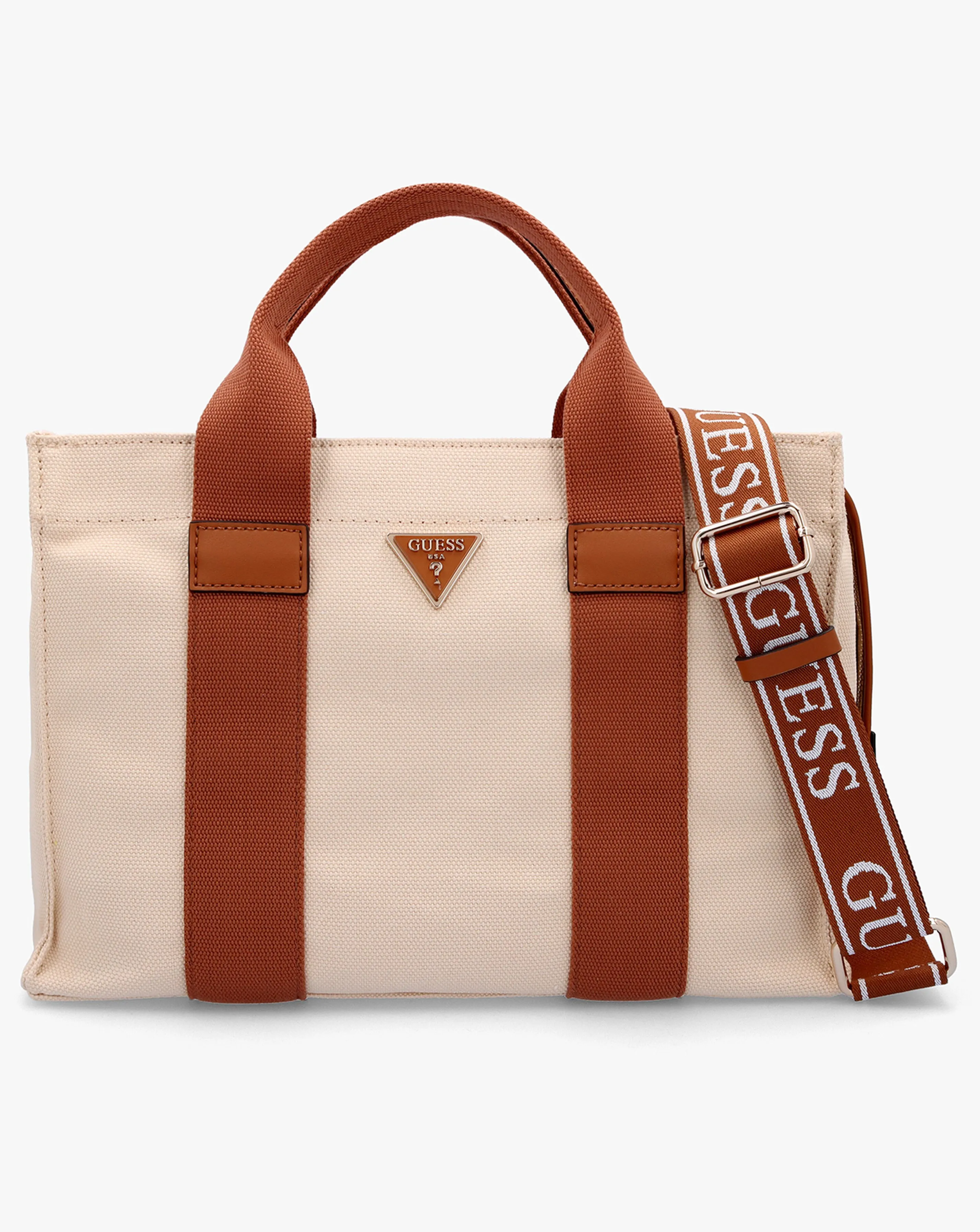 Guess Small Canvas II Natural Cognac Tote Bag | Simply Be