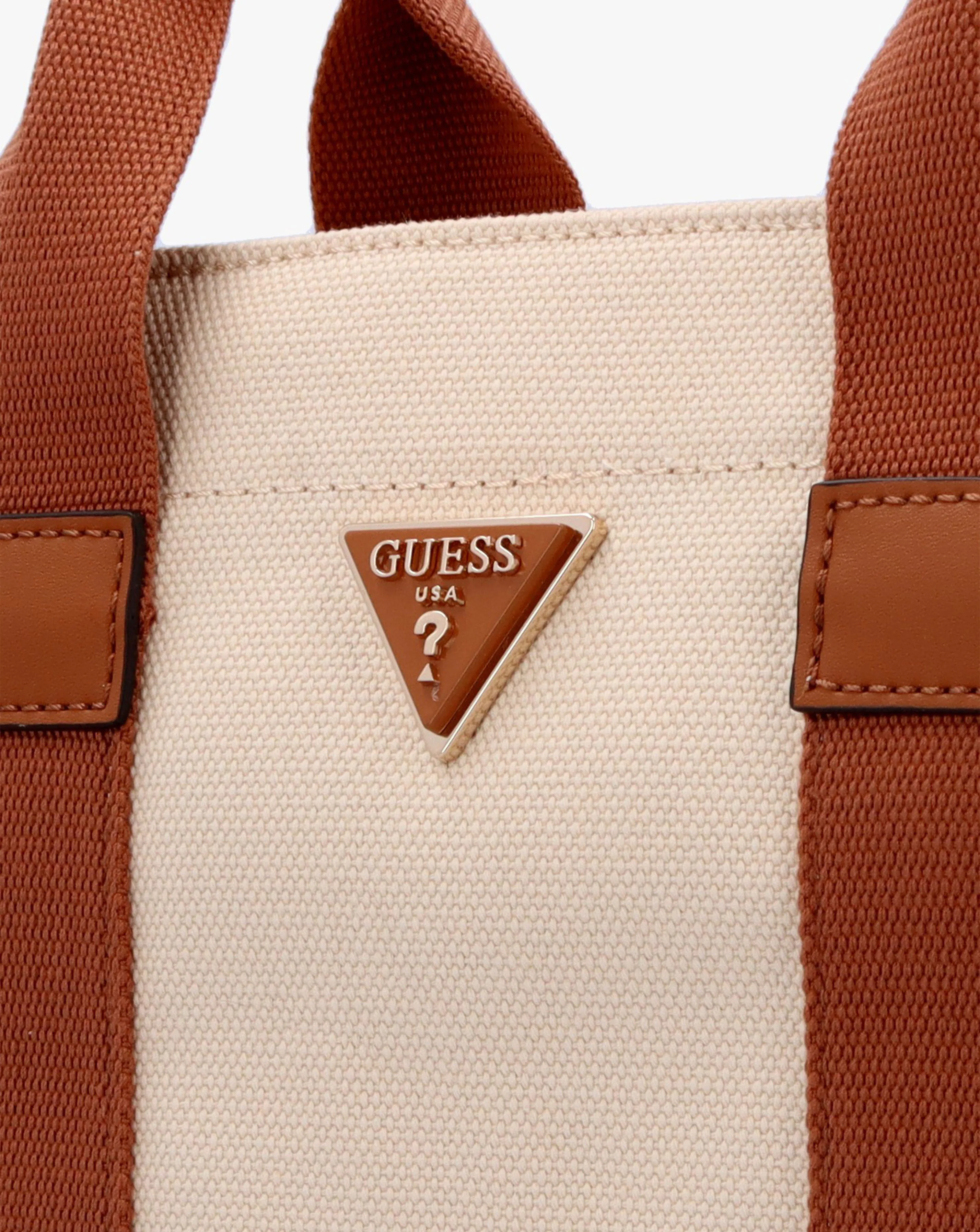 Guess Small Canvas II Natural Cognac Tote Bag | Simply Be