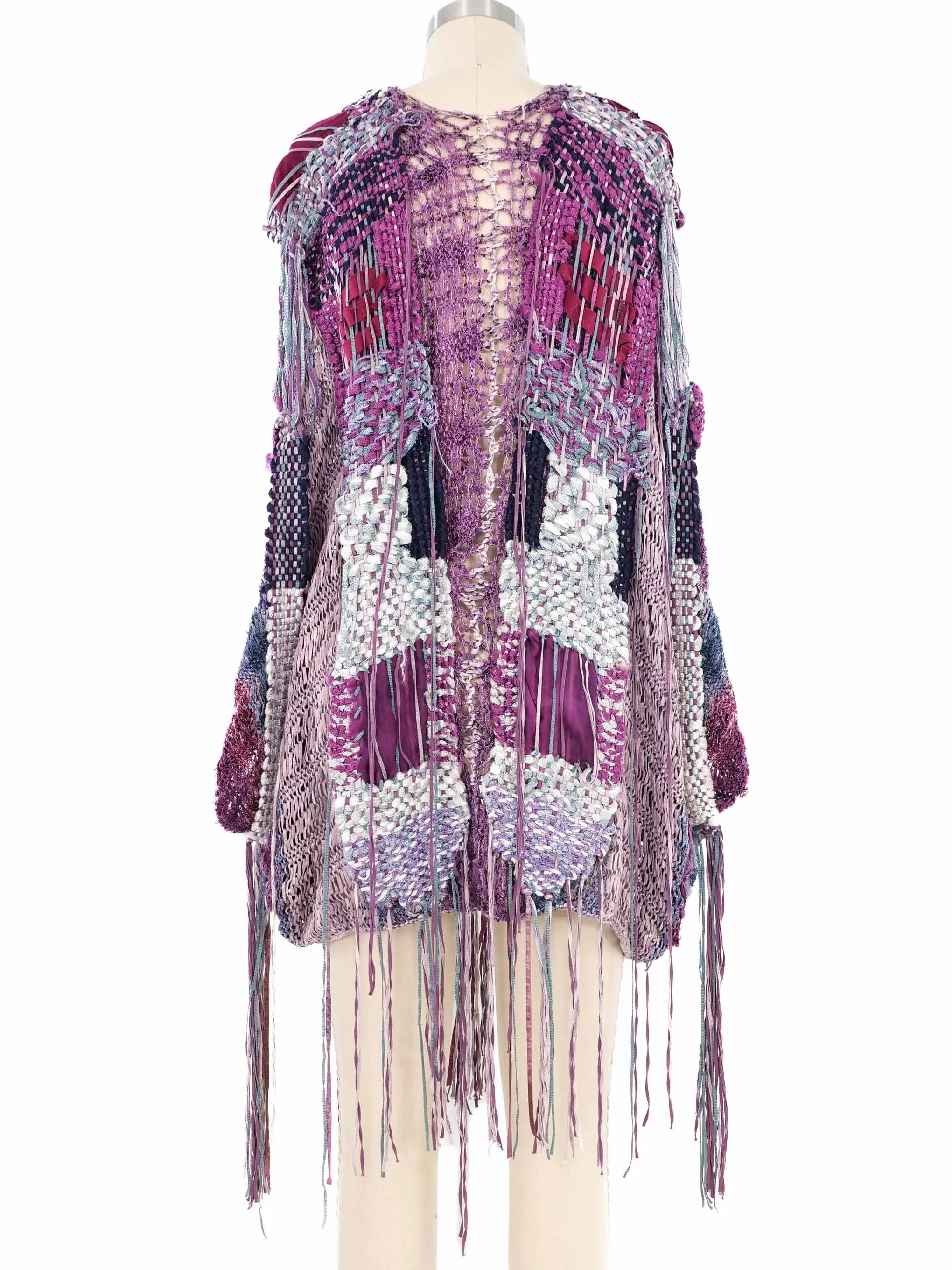 Hand Knit Raspberry Fringed Ribbon Cardigan