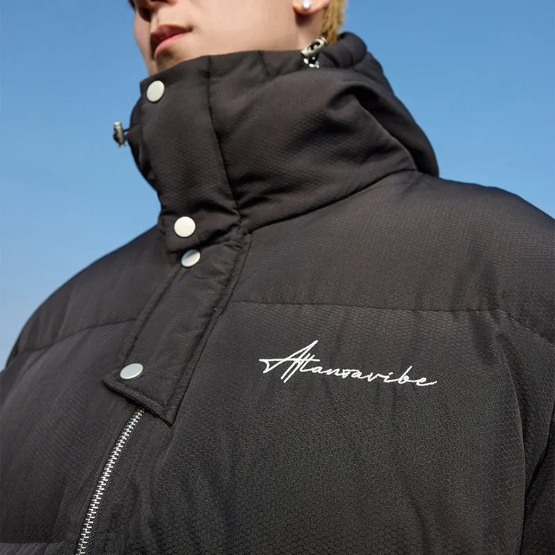 Handwritten Embroidery Hooded Down Jacket