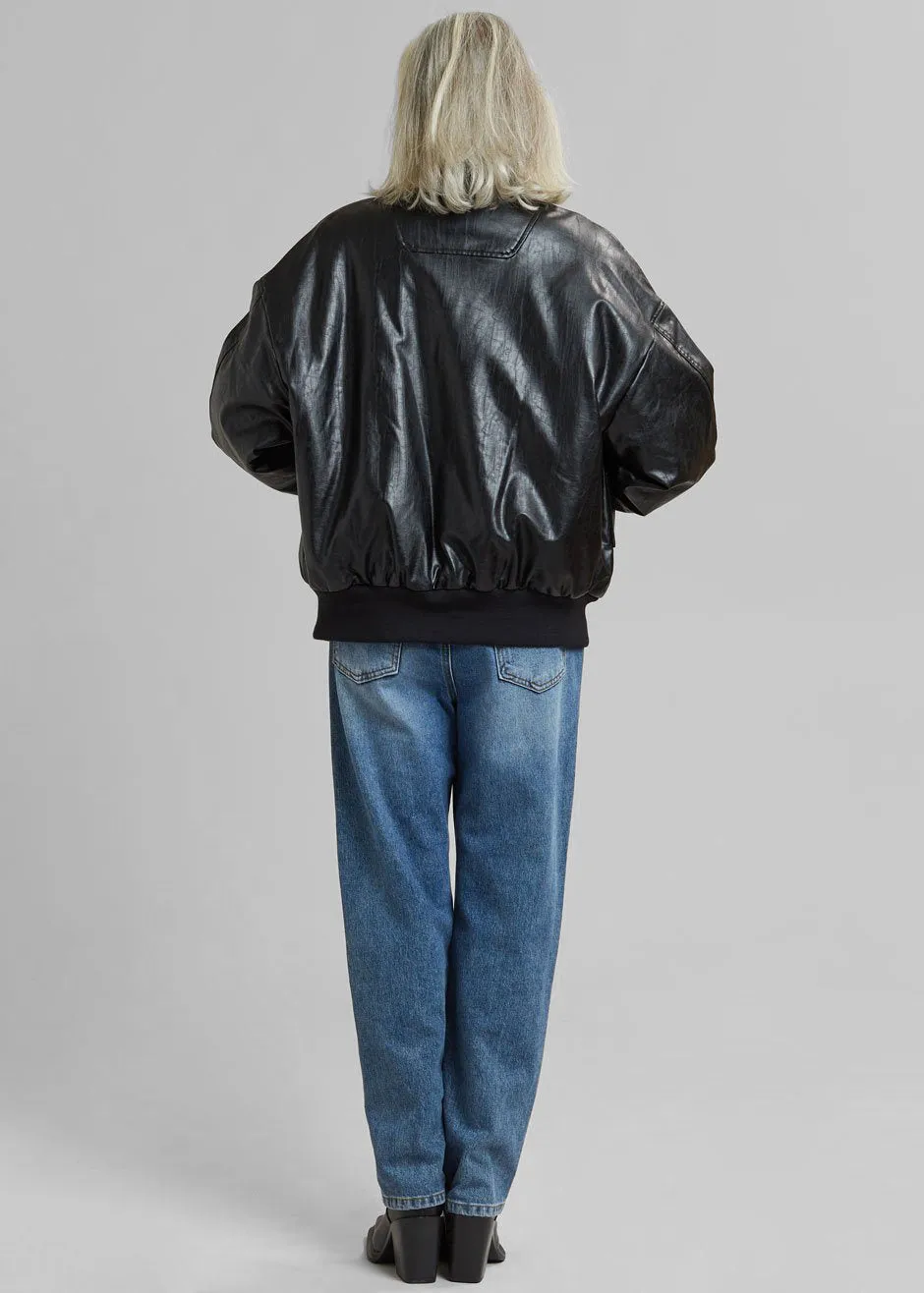 Hane Faux Leather Bomber - Black