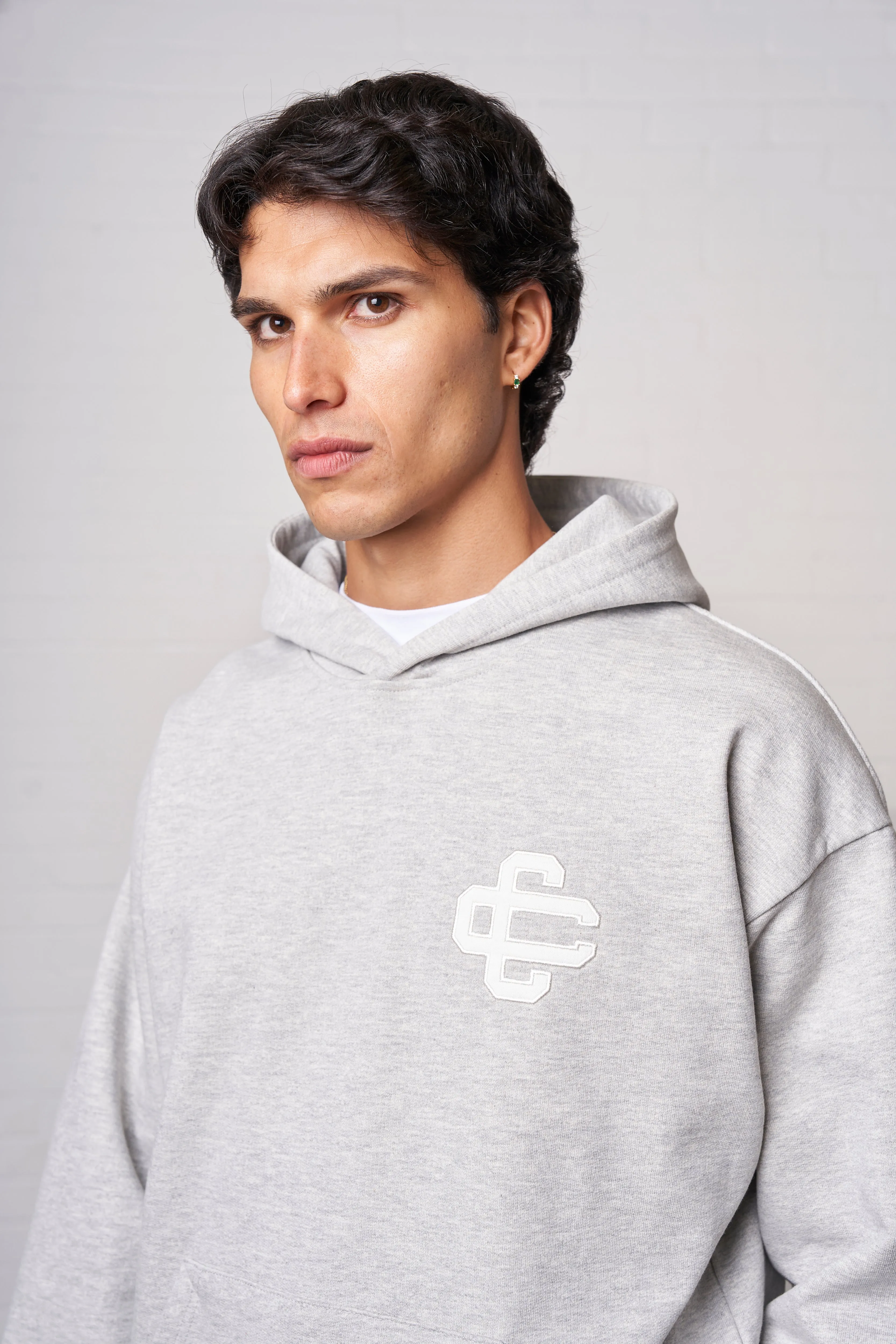 HEAVYWEIGHT APPLIQUE EMBLEM HOODIE - GREY MARL