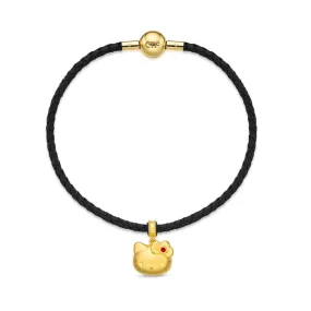 Hello Kitty 24K Gold Charm Black Bracelet