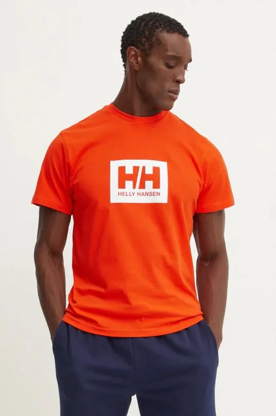 Helly Hansen cotton t-shirt TOKYO orange color with a print 53285