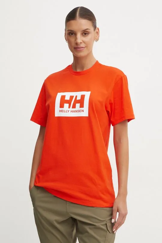 Helly Hansen cotton t-shirt TOKYO orange color with a print 53285