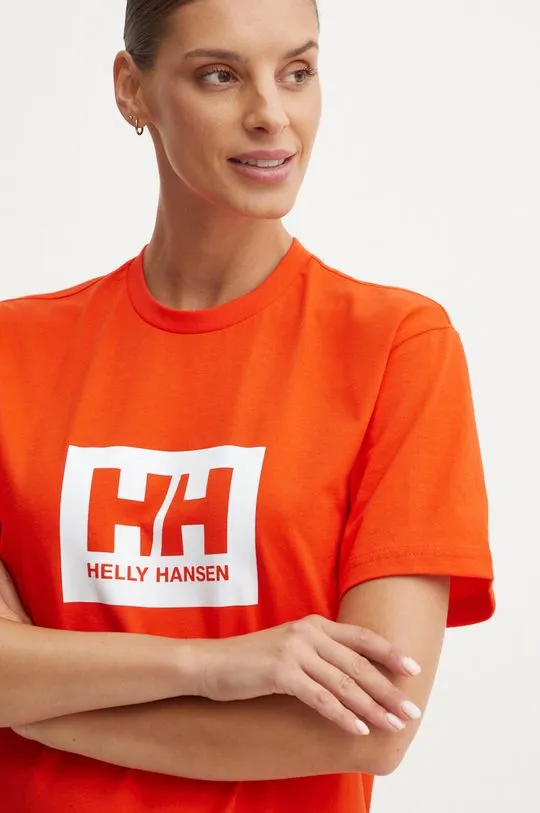 Helly Hansen cotton t-shirt TOKYO orange color with a print 53285