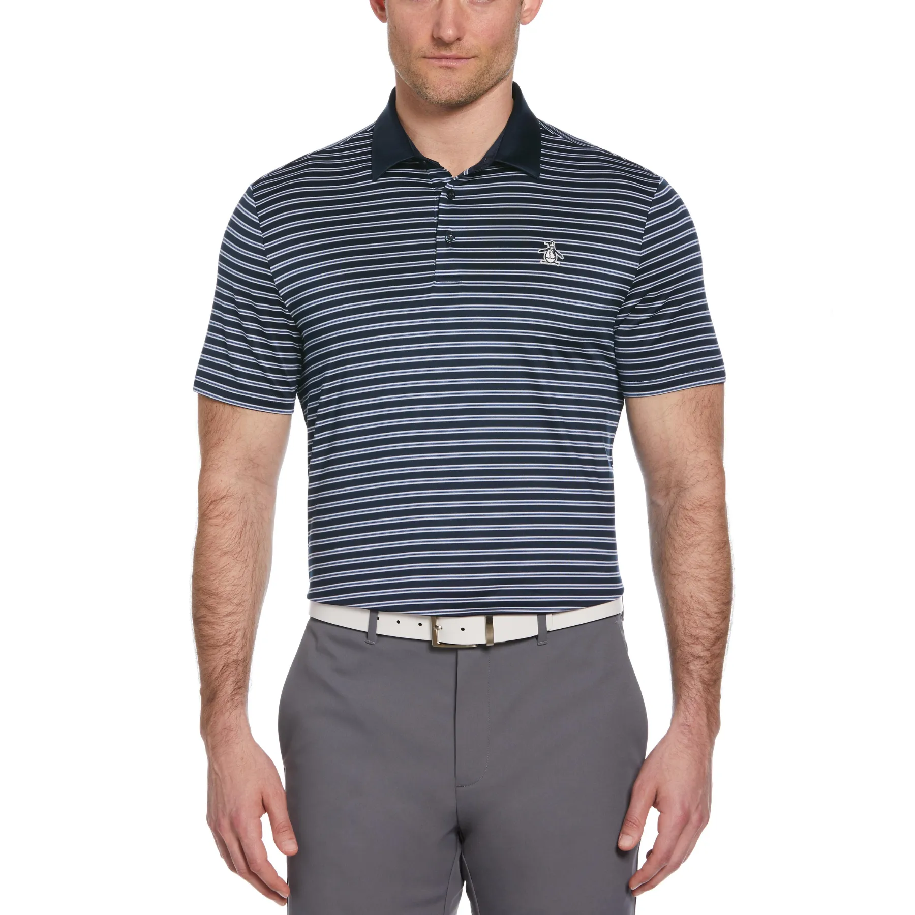 Heritage Stripe Golf Polo Shirt In Black Iris