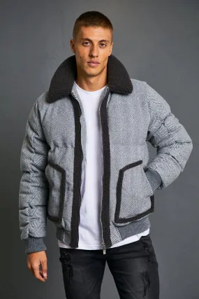 Herringbone Borg Collar Puffer Aviator