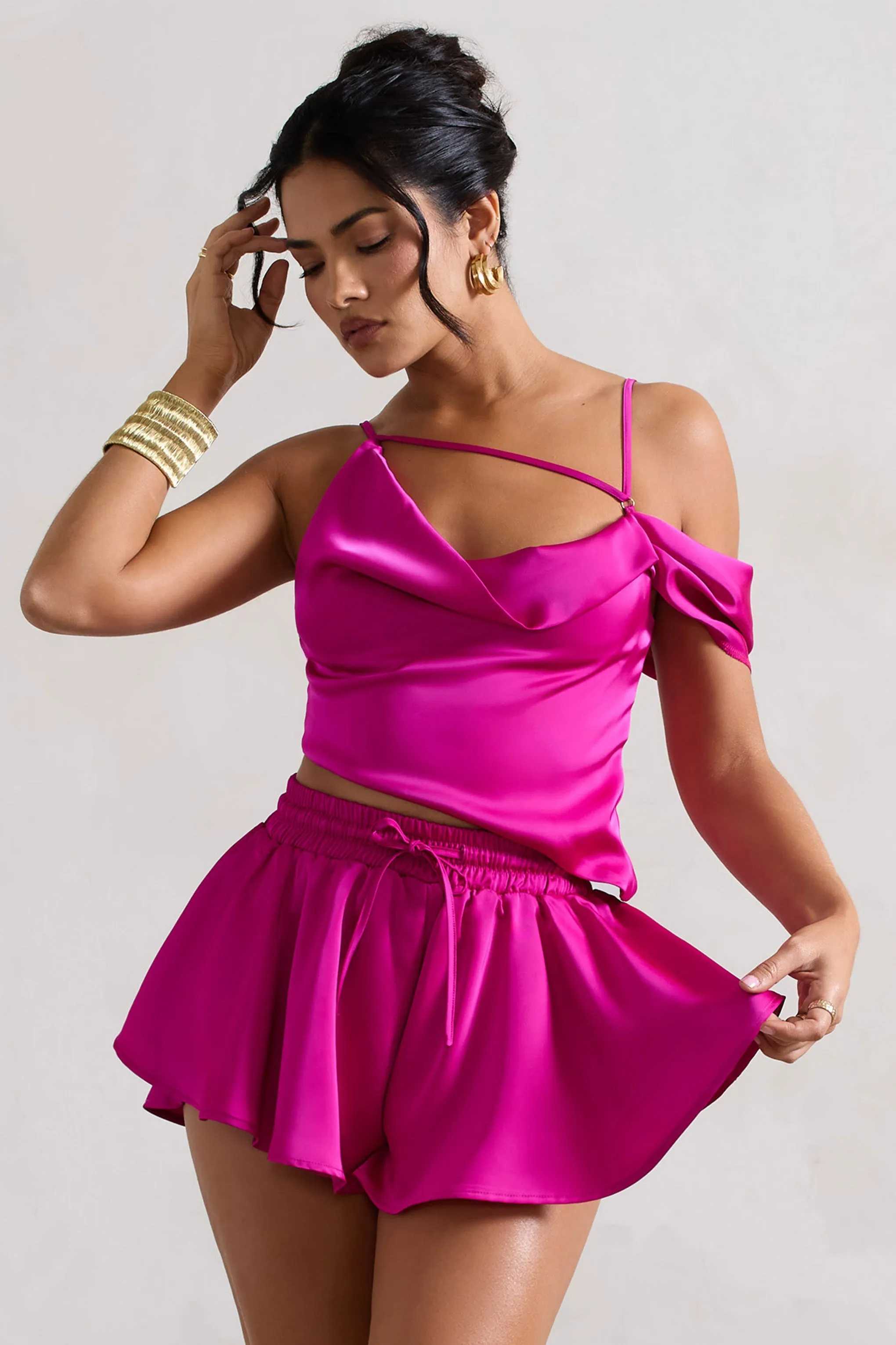 Hideout | Dark Pink Strappy Asymmetric Crop Top