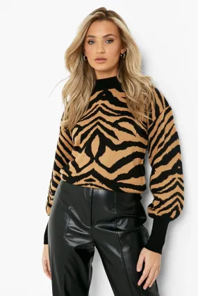 High Neck Animal Print Sweater