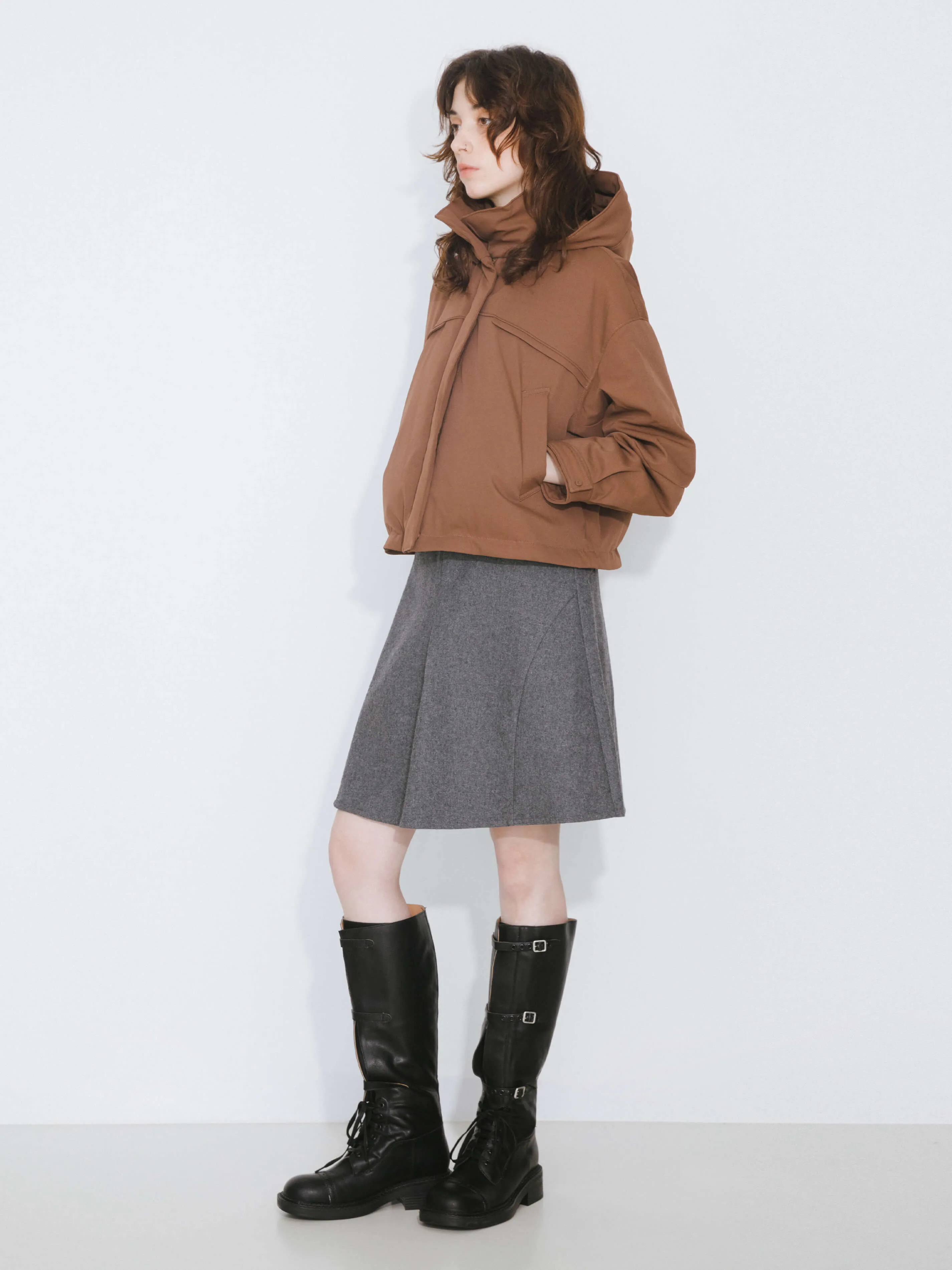 High Neck Short Loose Hem Down Jacket with Hood