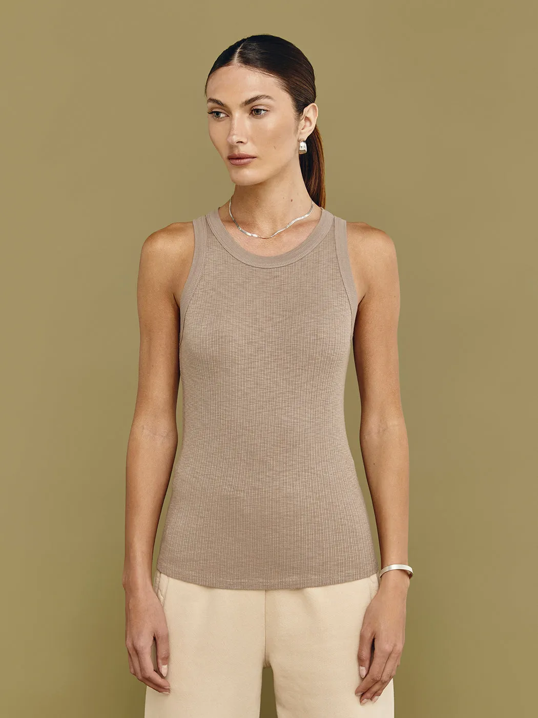 High Neck Tank - Taupe