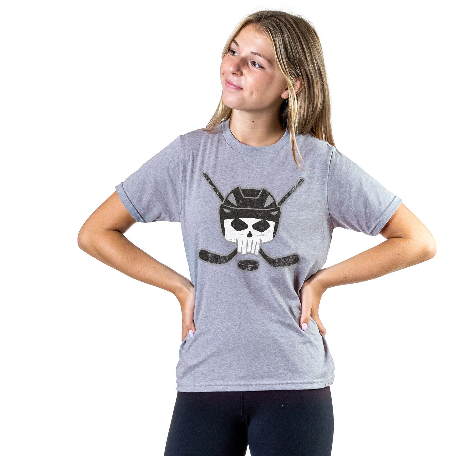 Hockey Short Sleeve Tee - Hockey Helmet Skull 