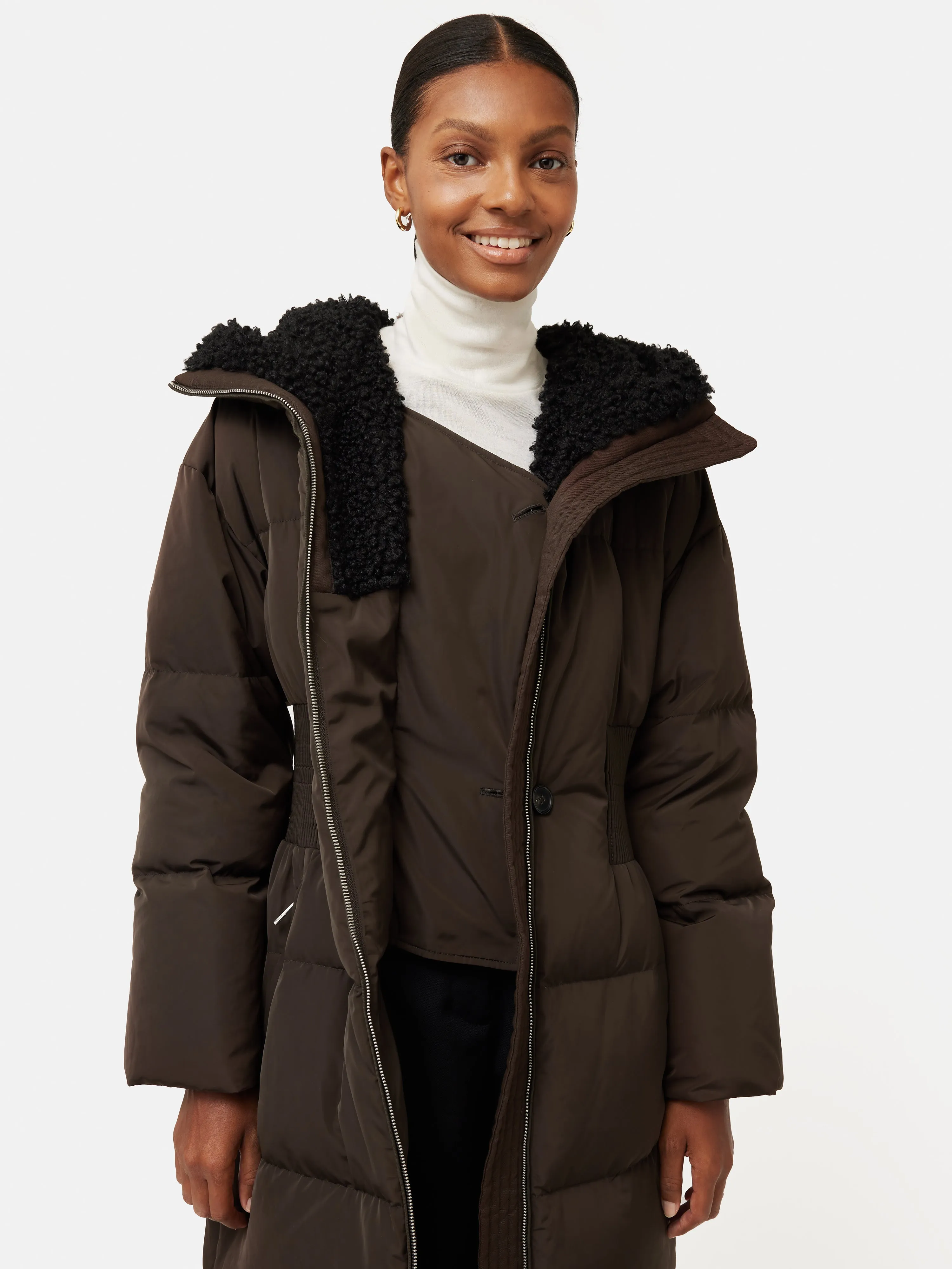 Hooded Down Maxi Puffer | Brown