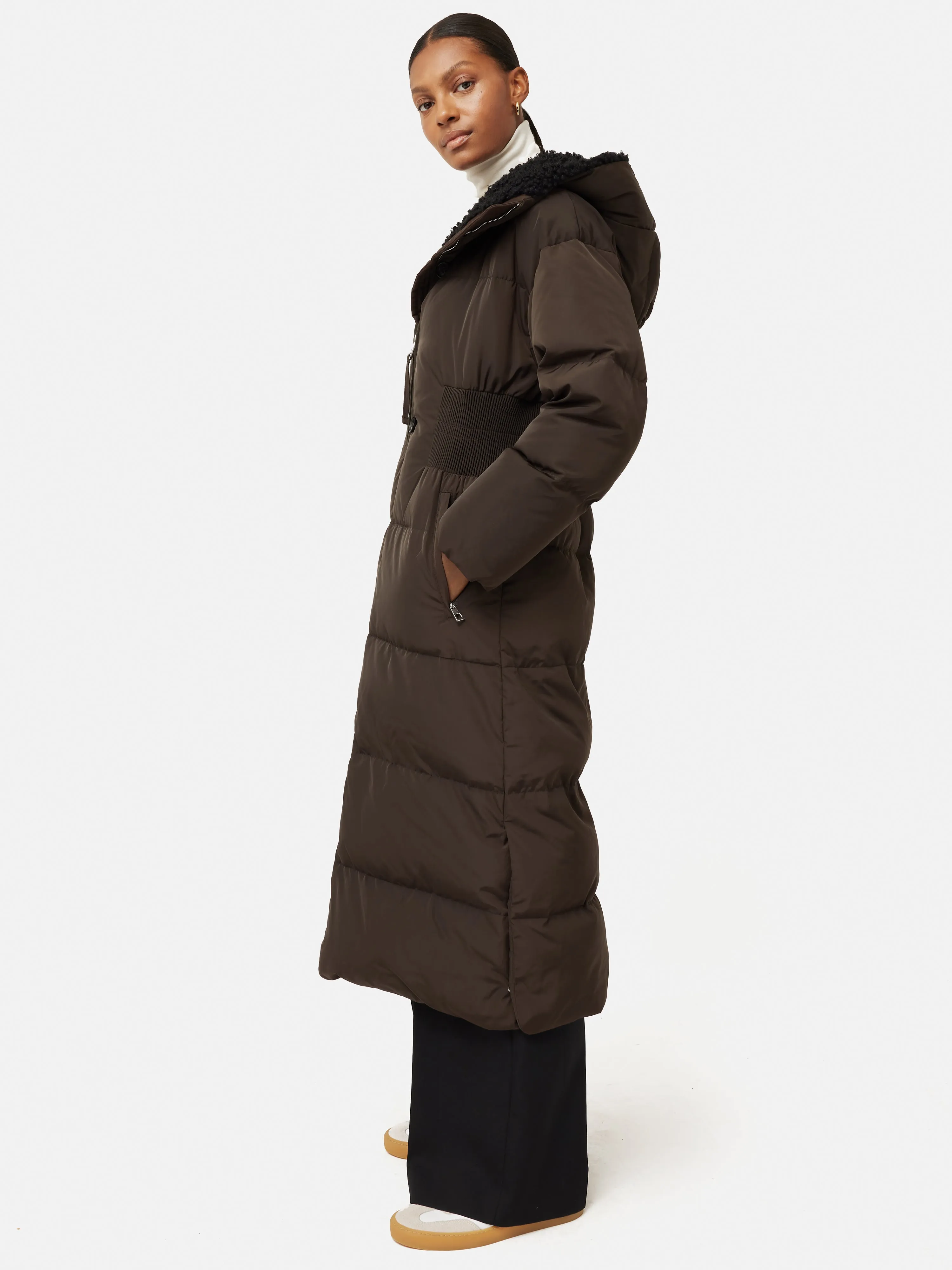 Hooded Down Maxi Puffer | Brown