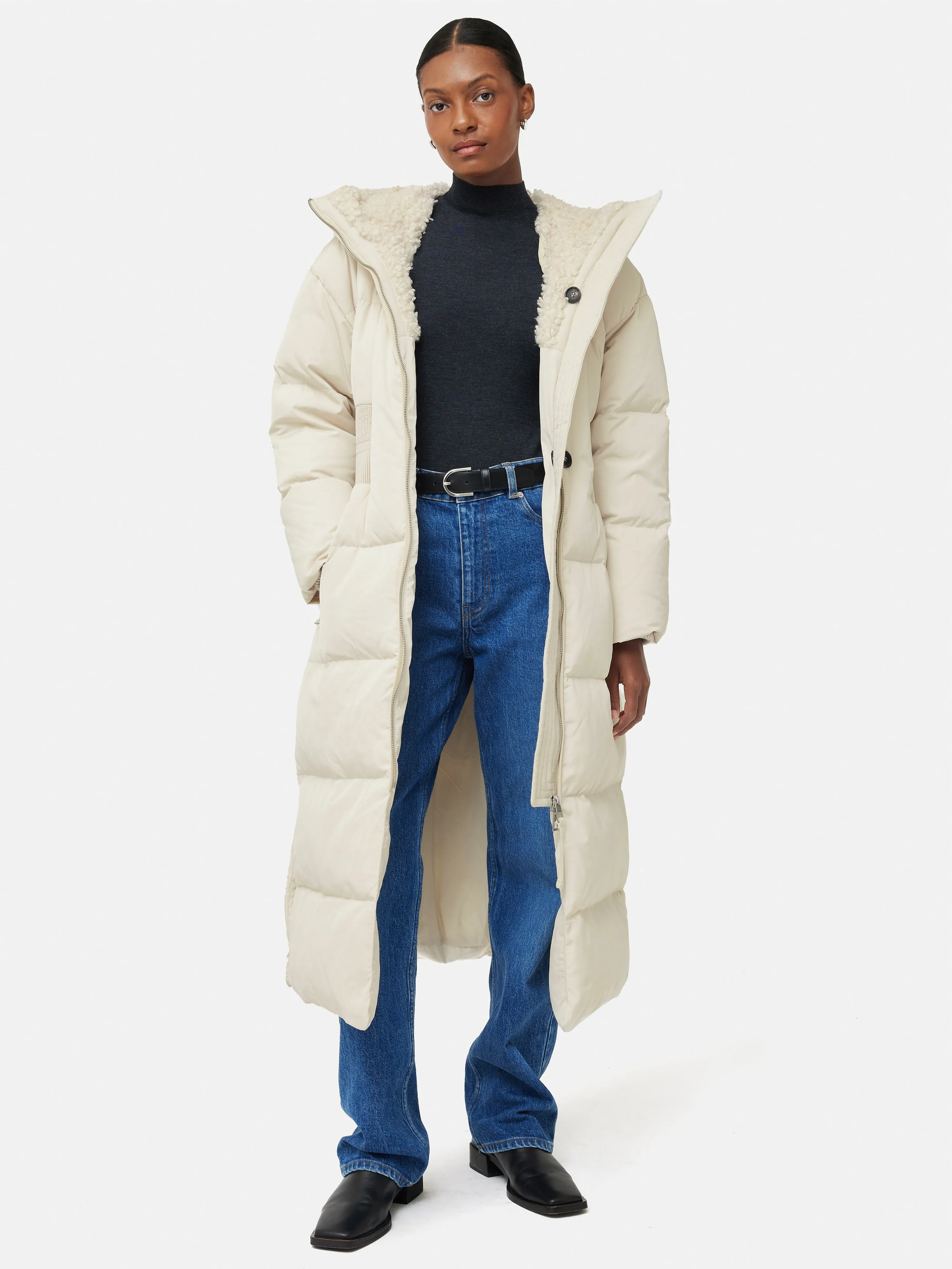 Hooded Down Maxi Puffer | Cream