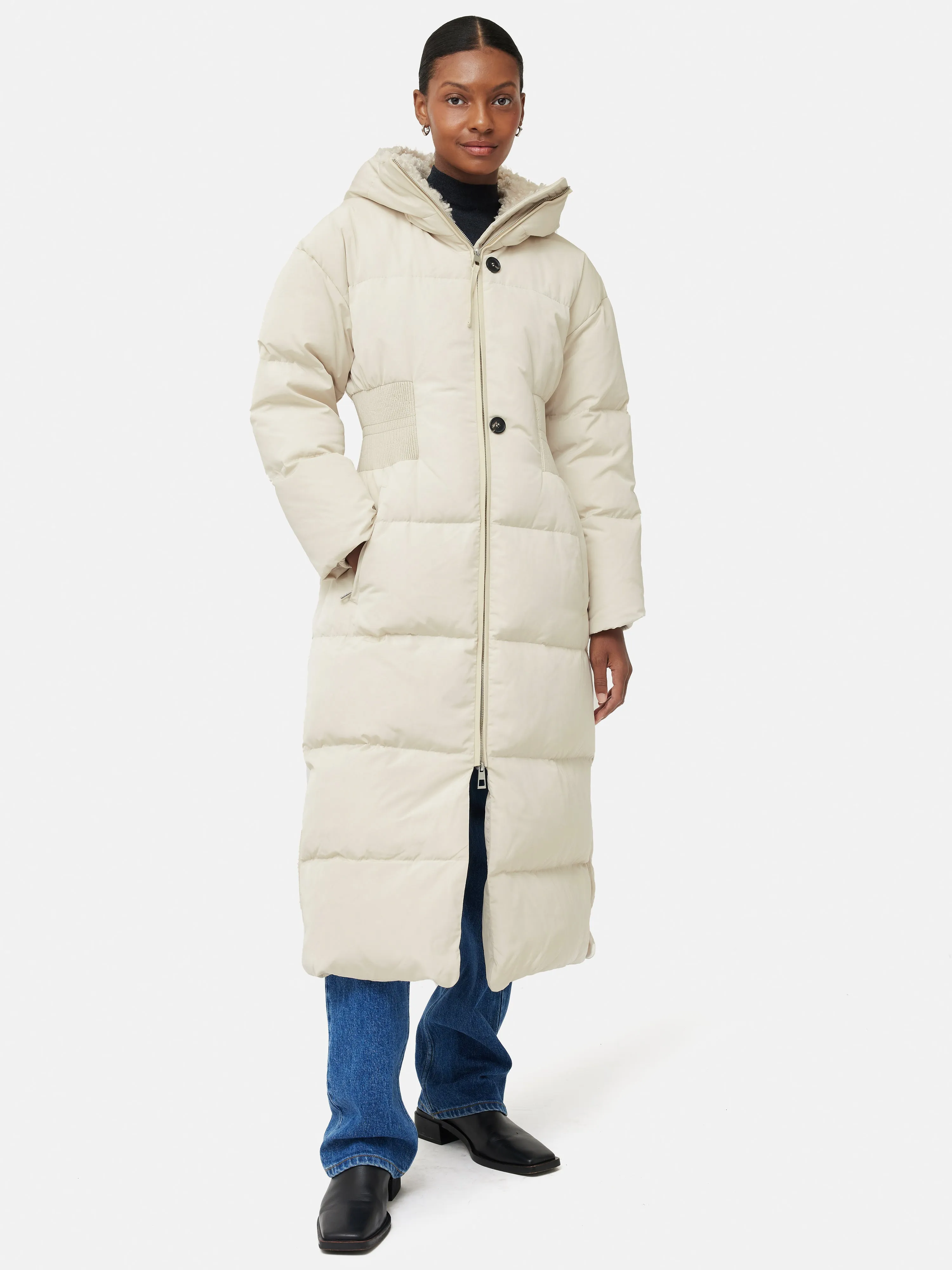 Hooded Down Maxi Puffer | Cream