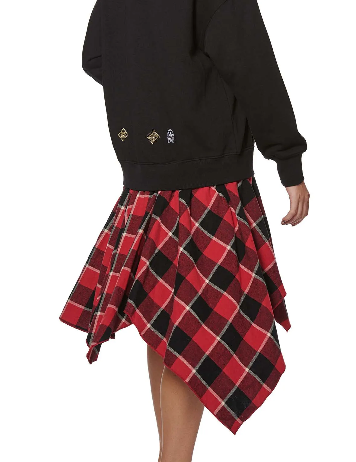 Hoodie and Check Plaid Skirt One-Piece
