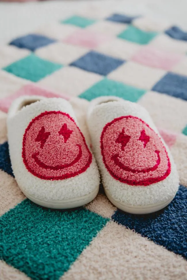 Hot Pink and White Lightning Happy Slippers