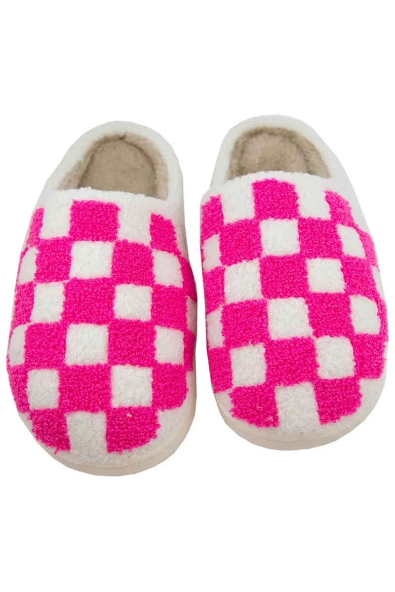 Hot Pink Checkered Pattern Slippers