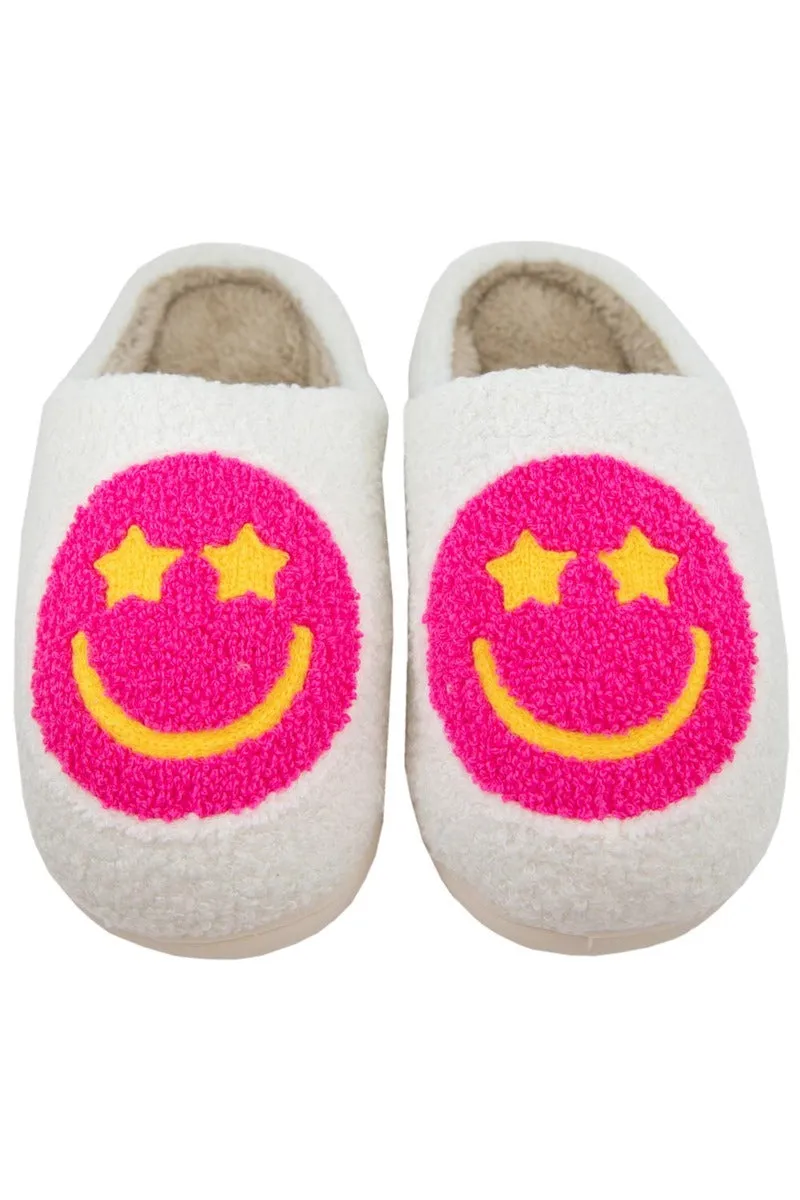 Hot Pink Star Eyed Happy Face Women Slippers