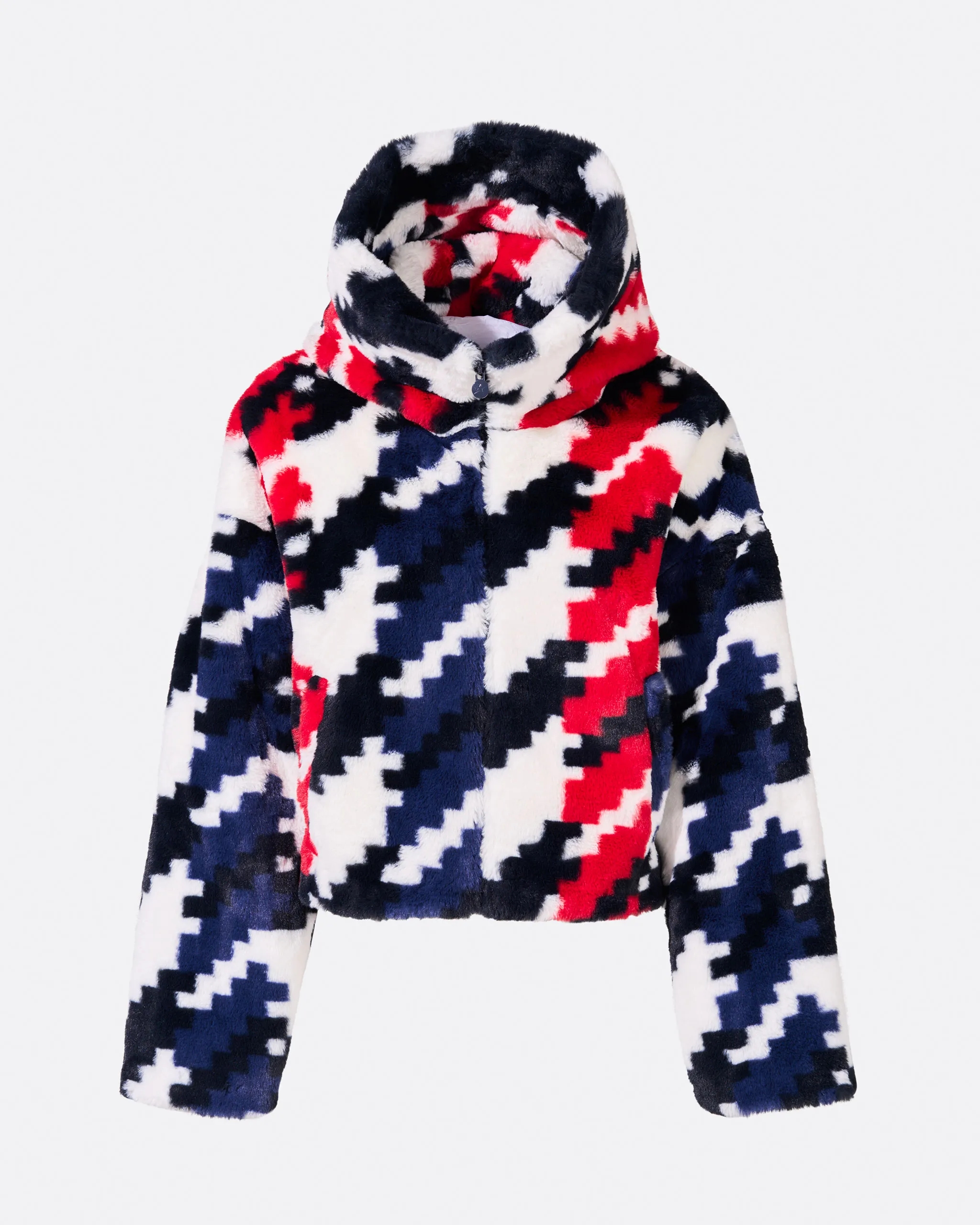 Houndstooth Noelle Faux Fur Jacket