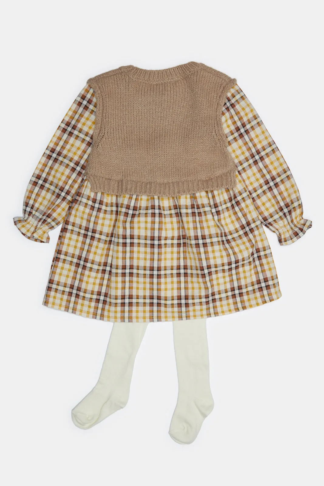 Infant Girls Beige Sweater Twofer Dress With Tights (2 Piece)