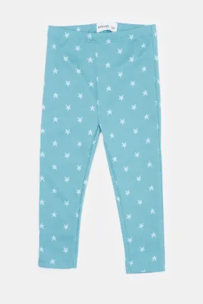 Infant Girls Blue Printed Leggings
