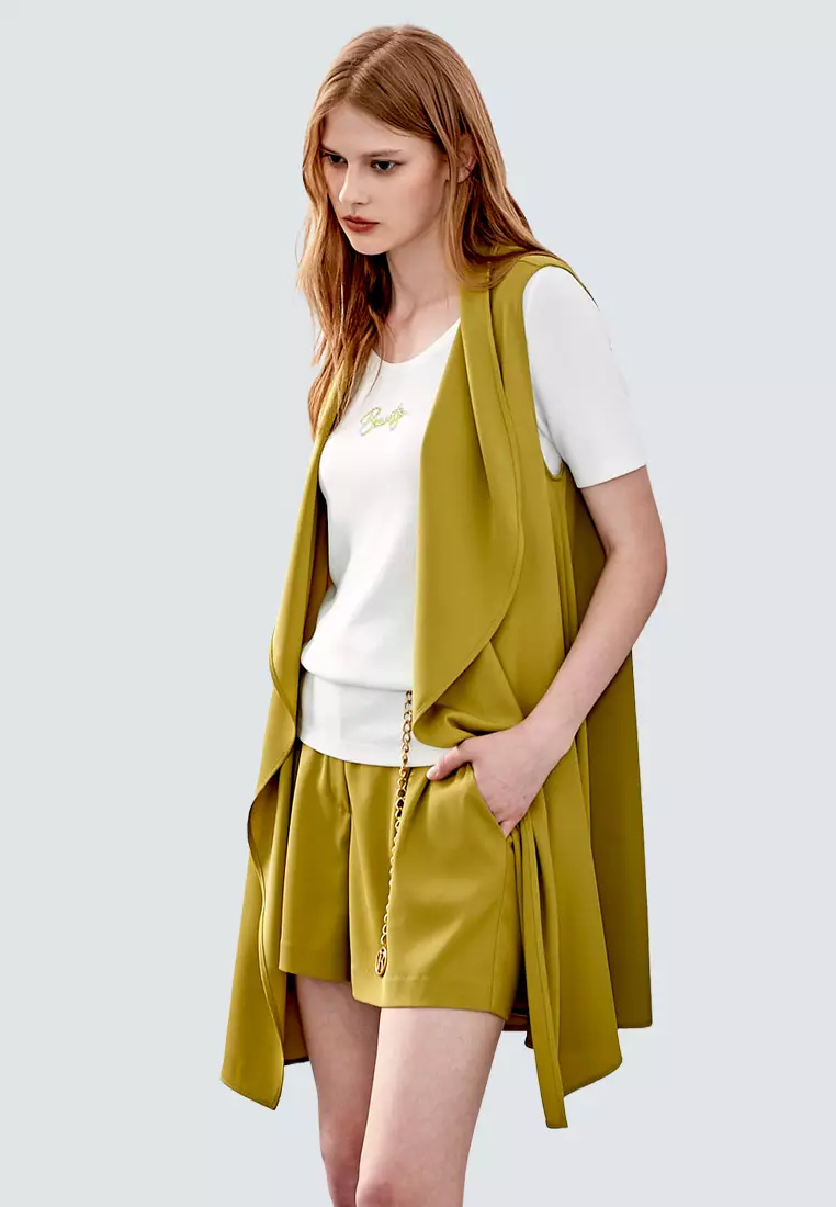 iROO Mid Length Casual Green Vest