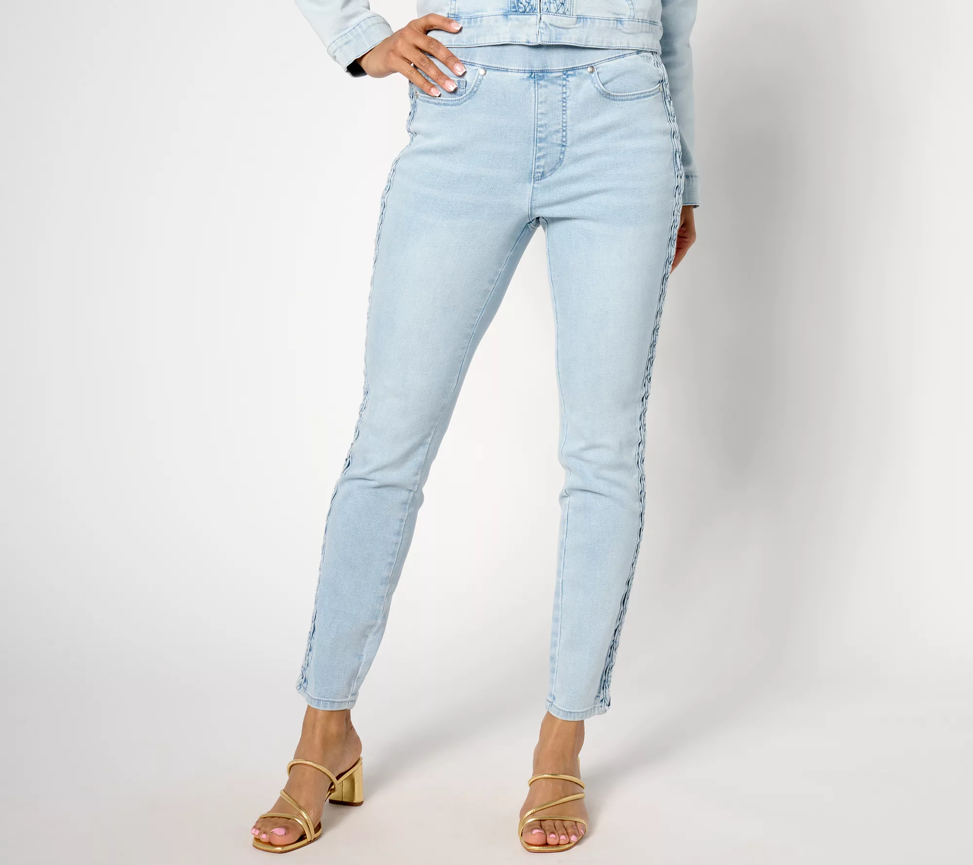 Isaac Mizrahi Live! Petite True Denim Slim Leg Jeans w/ Braid Detail