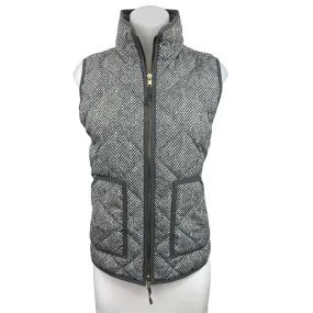 J Crew Gray Herringbone Full Zip Sleeveless Pockets Quilted Down Puffer Vest S