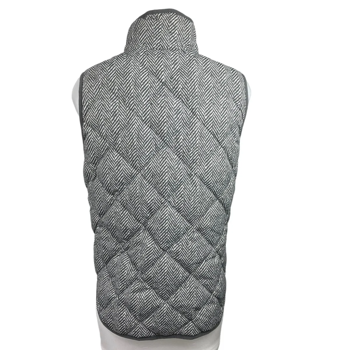 J Crew Gray Herringbone Full Zip Sleeveless Pockets Quilted Down Puffer Vest S