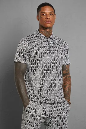 Jacquard Man Print Zip Polo