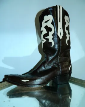 J.B. Hill cowboy boots #29 Kangaroo leather chocolate brown ivory US womens 8 1/2 B