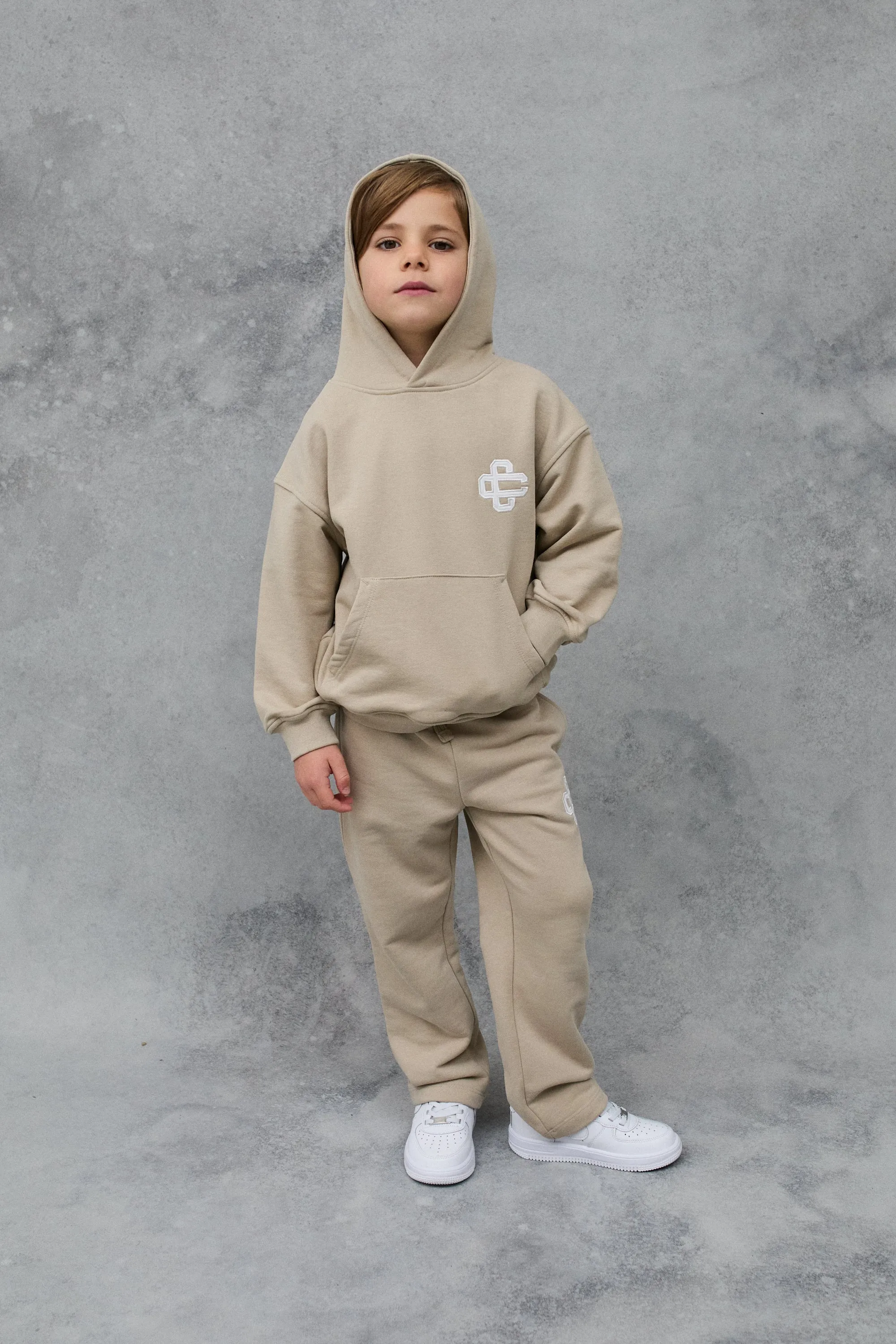 JNR EMBLEM APPLIQUE HOODIE - BEIGE