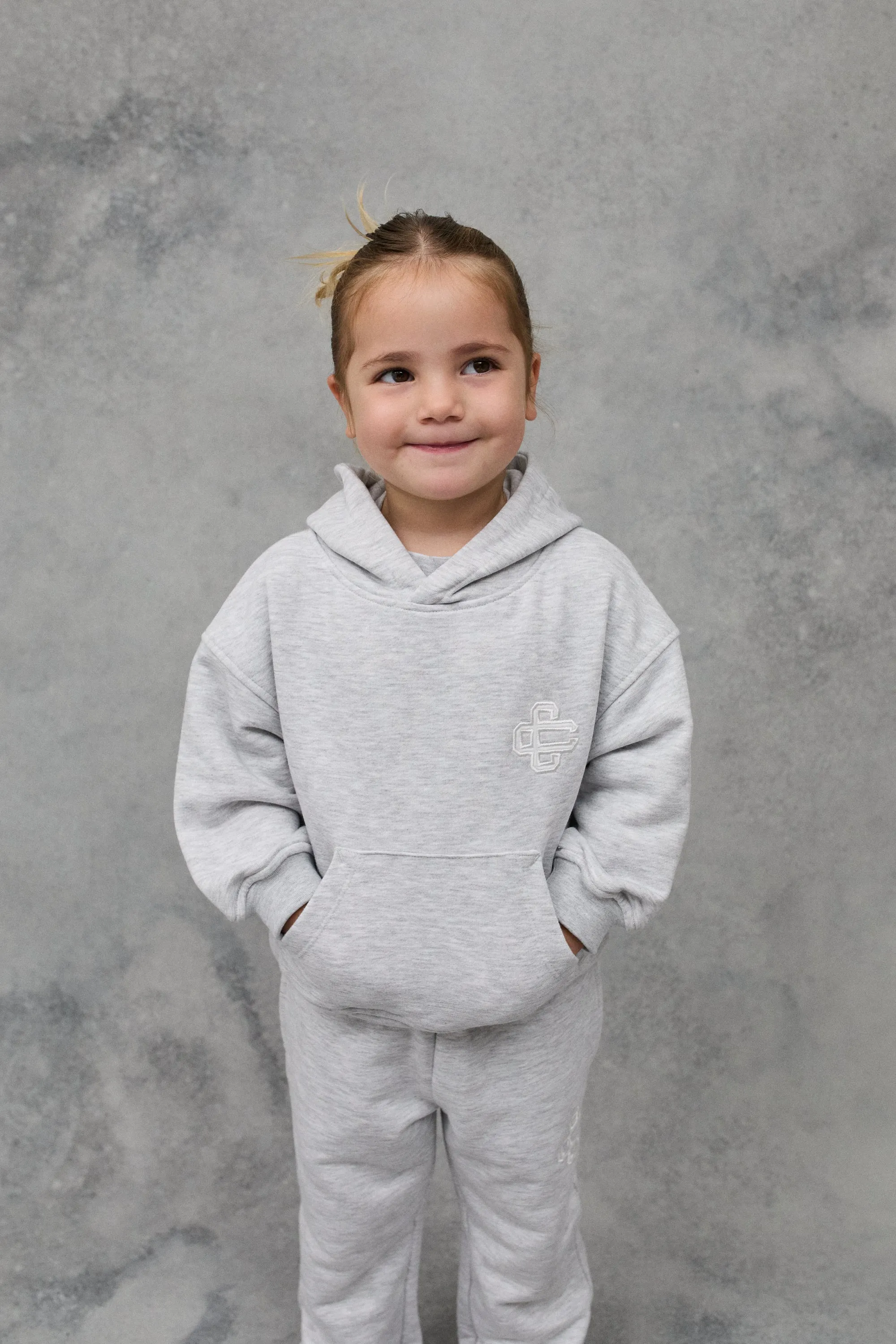 JNR EMBLEM APPLIQUE HOODIE - GREY MARL